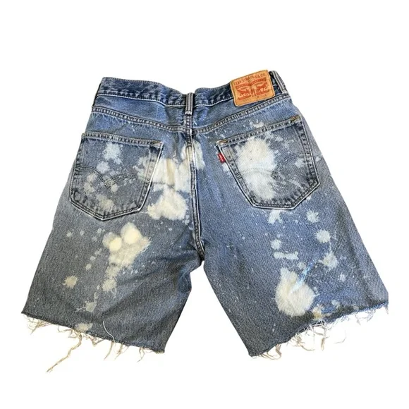 Levi’s Cutoff Reworked Denim Shorts | Y2K Design Pearl Studs Bleach Splatter - Picture 3 of 8